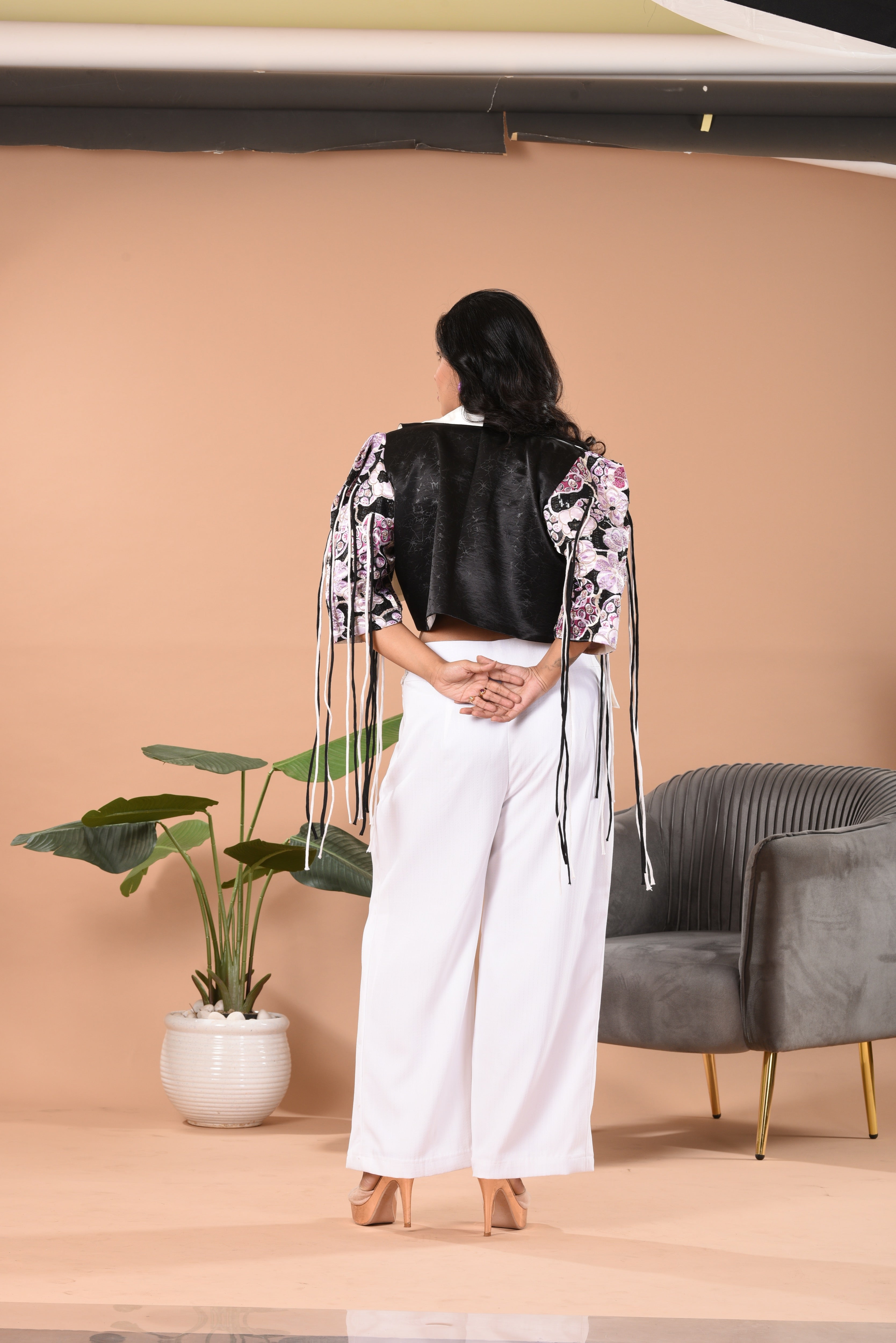 Hand Embroidered Blazer Co-ord Set Ð White & Black